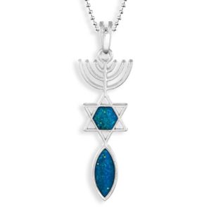 Messianic Silver with Black Opal Inset Necklace #14