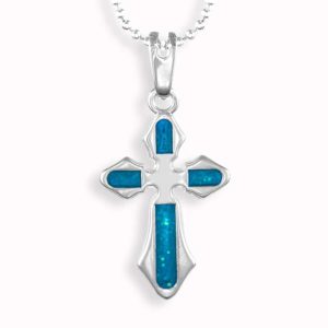 Black Opal Cross Necklace #8 (Beveled)