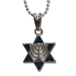 Silver Star of David Black Opal with Menorah Necklace #19