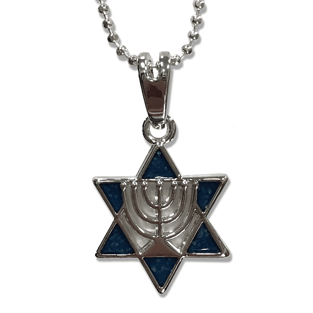 Silver Star of David Black Opal with Menorah Necklace #19