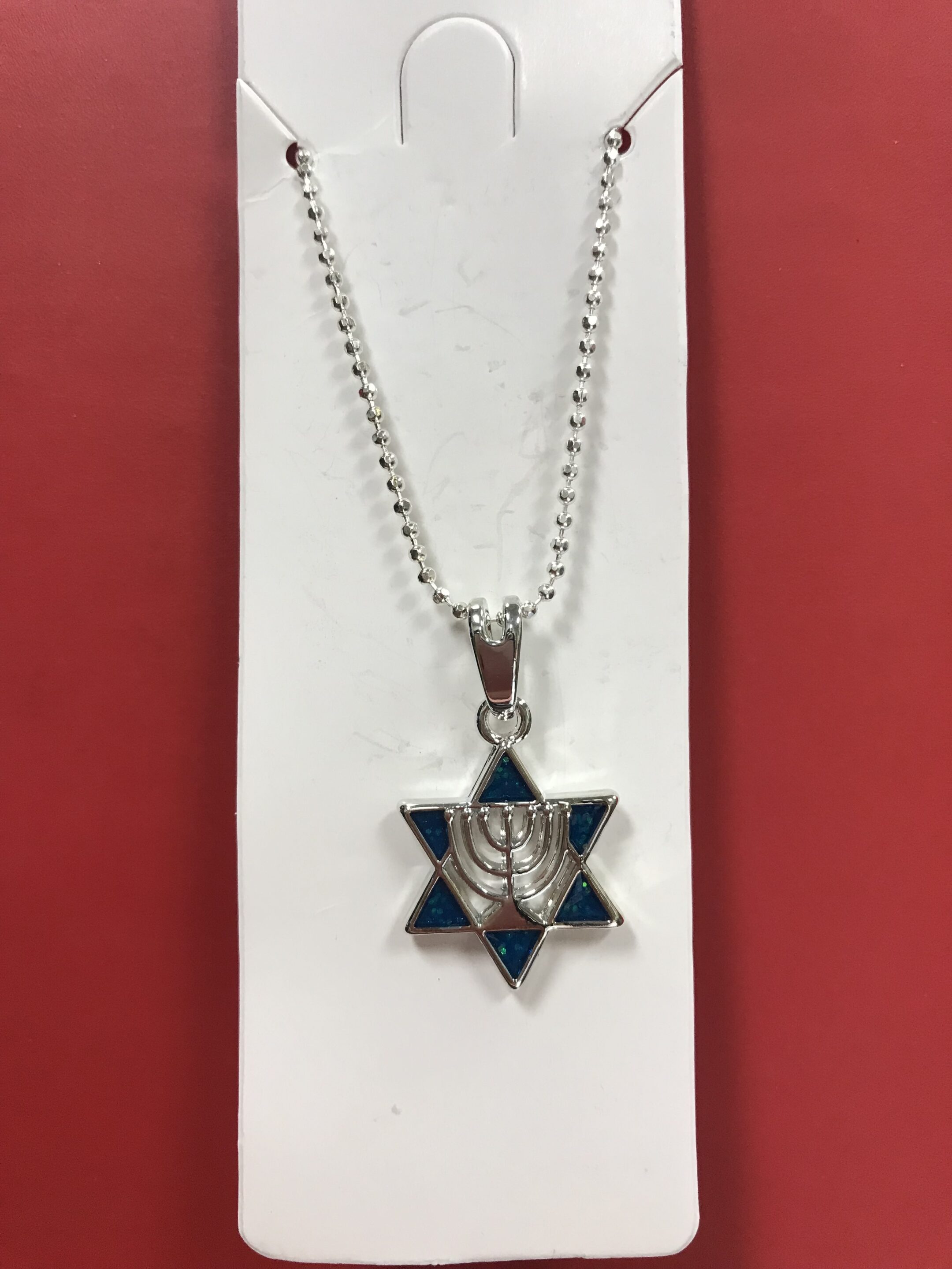 Silver Star of David Black Opal with Menorah Necklace #19 - Image 2