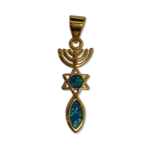 OPL-PG16 Gold Black Opal Small Messianic Seal Pendant